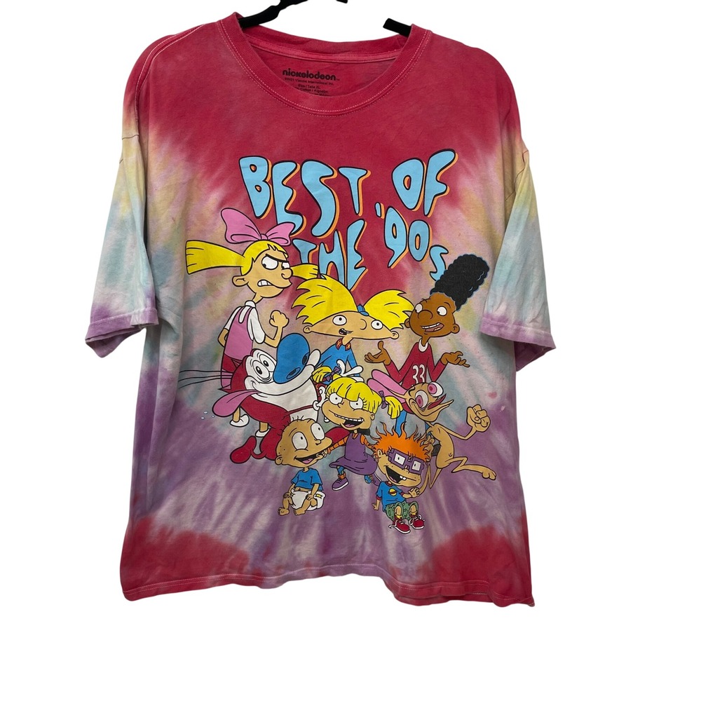 Nickelodeon Best of the 90s Tie Dye T-Shirt XL Rugrats Hey Arnold Ren & Stimpy‎